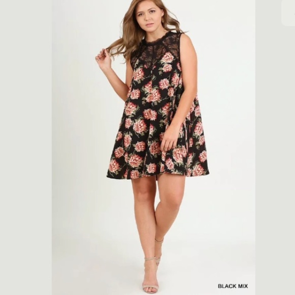 Umgee Black Floral Lace Dress New